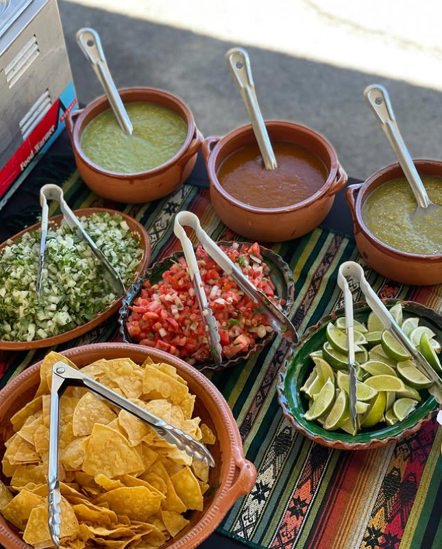 Big Art's Tacos catering salsa bar setup
